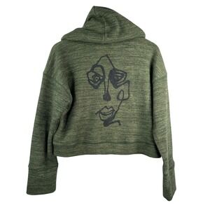 Gershon Bram oversized Green Knit Abstract Face Graphic Zip Up Hoodie 90s sz S